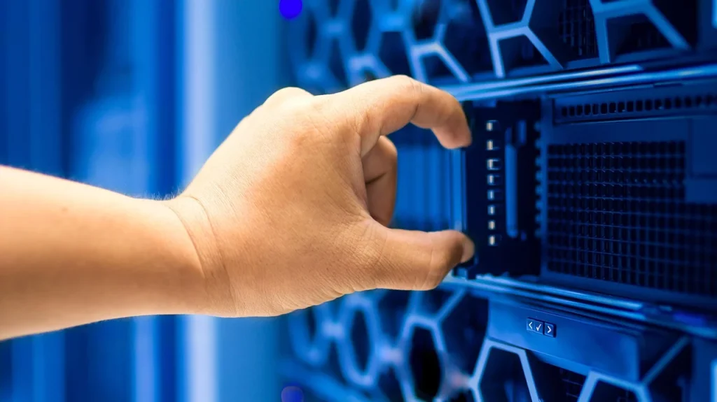 Computer Server Technician Working